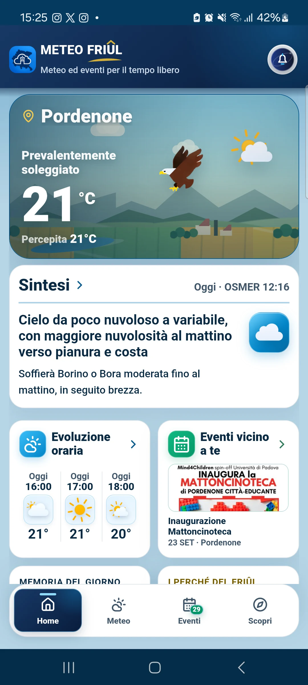 Schermata aggiornata della Home di Meteo Friûl